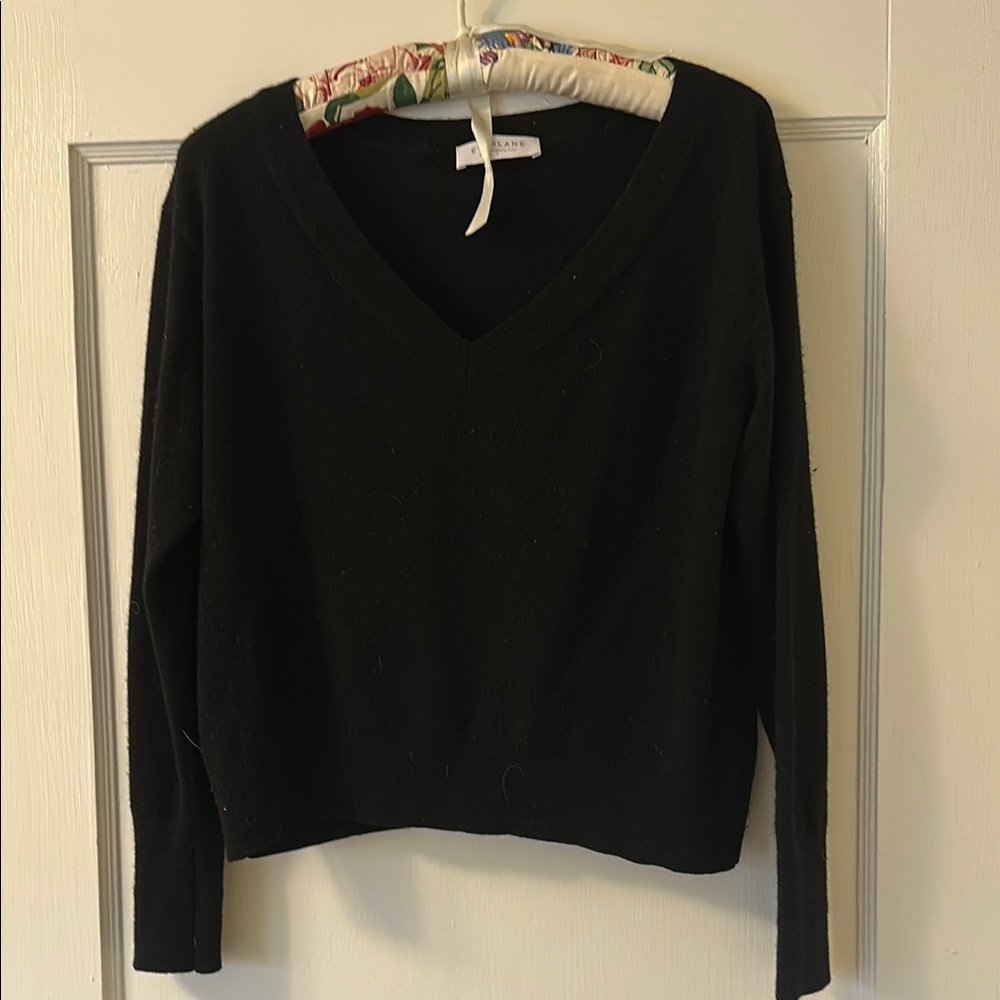 Everlane cropped black cashmere vneck sweater